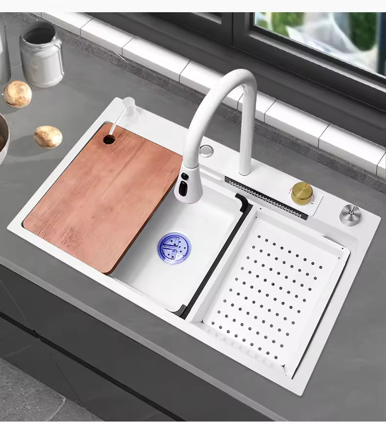 Multifunction Black Undermount Modern Waterfall Smart Kitchen Sinks Stainless Steel Modern Pull Out Faucet