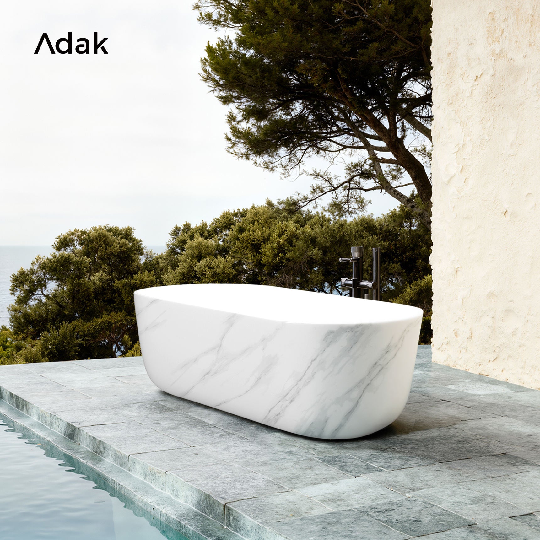 Freestanding Portable Acrylic Bathtub with Marble Texture 1700x750x600MM