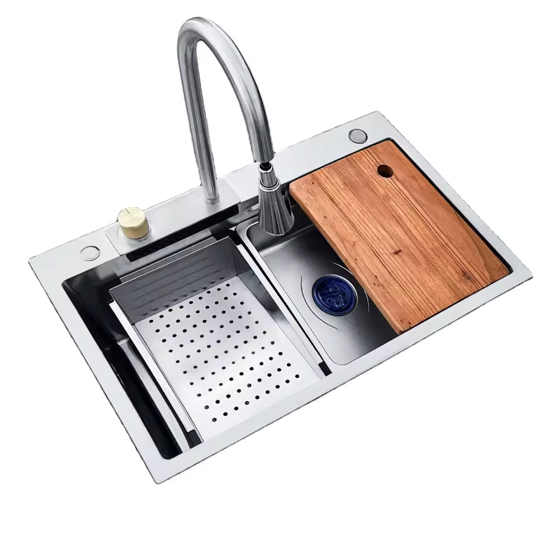 Multifunction Black Undermount Modern Waterfall Smart Kitchen Sinks Stainless Steel Modern Pull Out Faucet