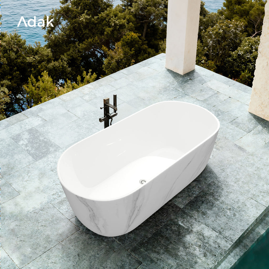 Freestanding Portable Acrylic Bathtub with Marble Texture 1700x750x600MM