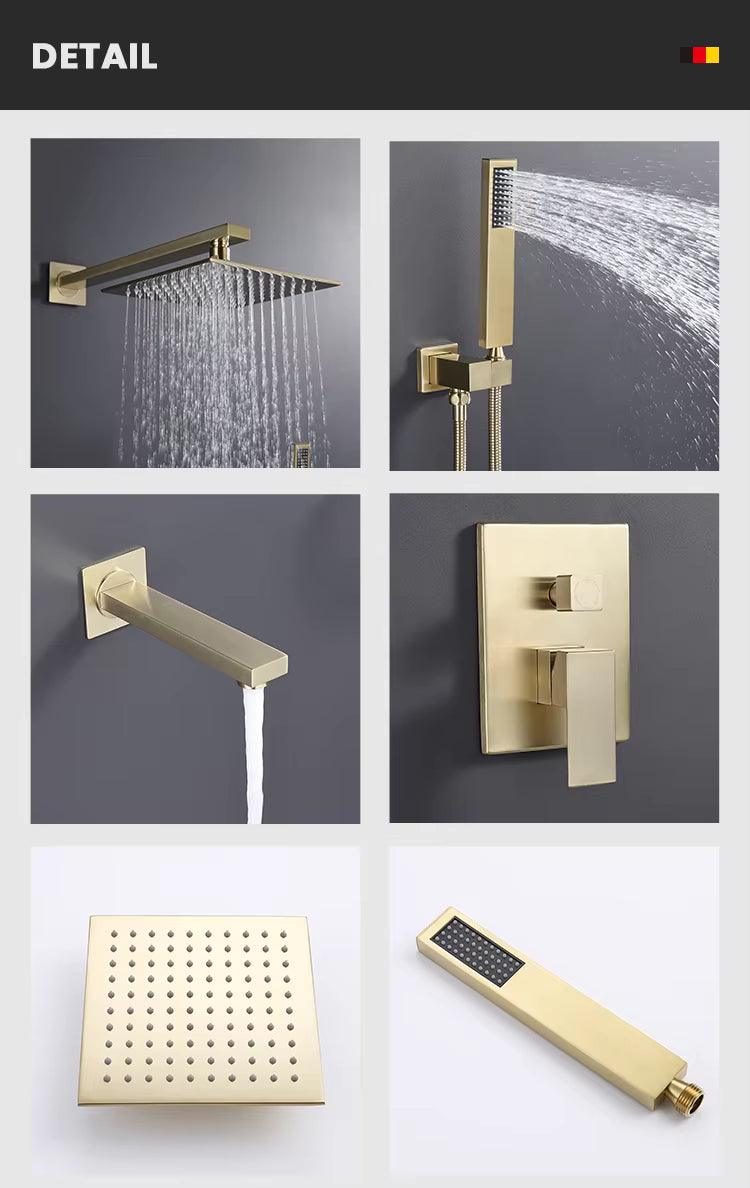 Bathrooms Complete Brass Wall Shower Mounted Gold Hotel Rain Shower 8/10/12 Inch
