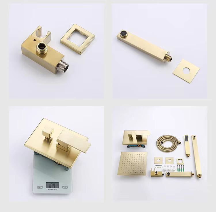 Bathrooms Complete Brass Wall Shower Mounted Gold Hotel Rain Shower 8/10/12 Inch