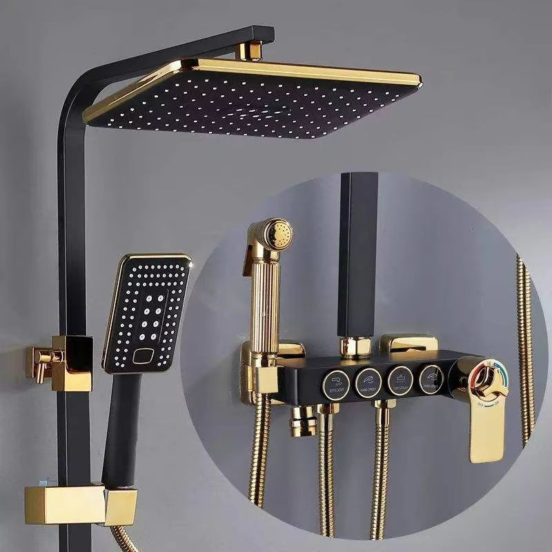 New Square Black & Gold Bathtub Mixer Thermostatic Shower Set