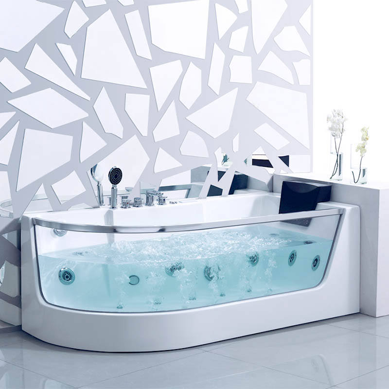 Modern Rectangle whirlpool Massage Clear Glass Side Acrylic Adult Household Bathtub