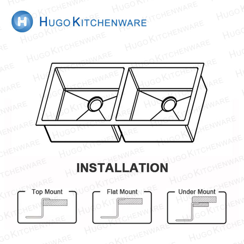 Italian Commercial Stainless Steel Kitchen Sink Double Bowl for Home or Hotel Use SUS304 Material Faucet Not Included