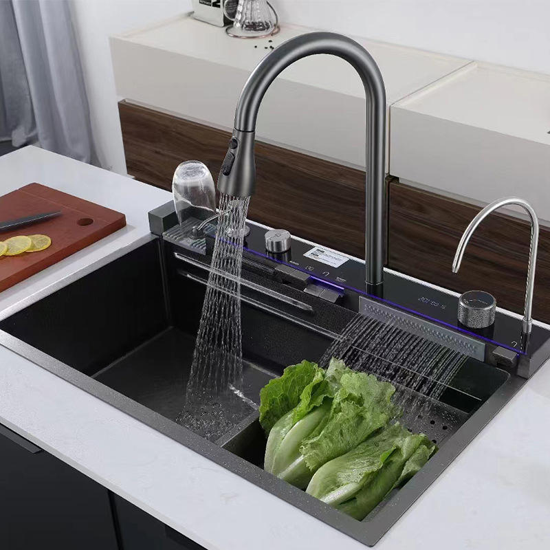 Smart Commercial Stainless Steel Black Waterfall Rainfall Hot and Cold Rack Mixer