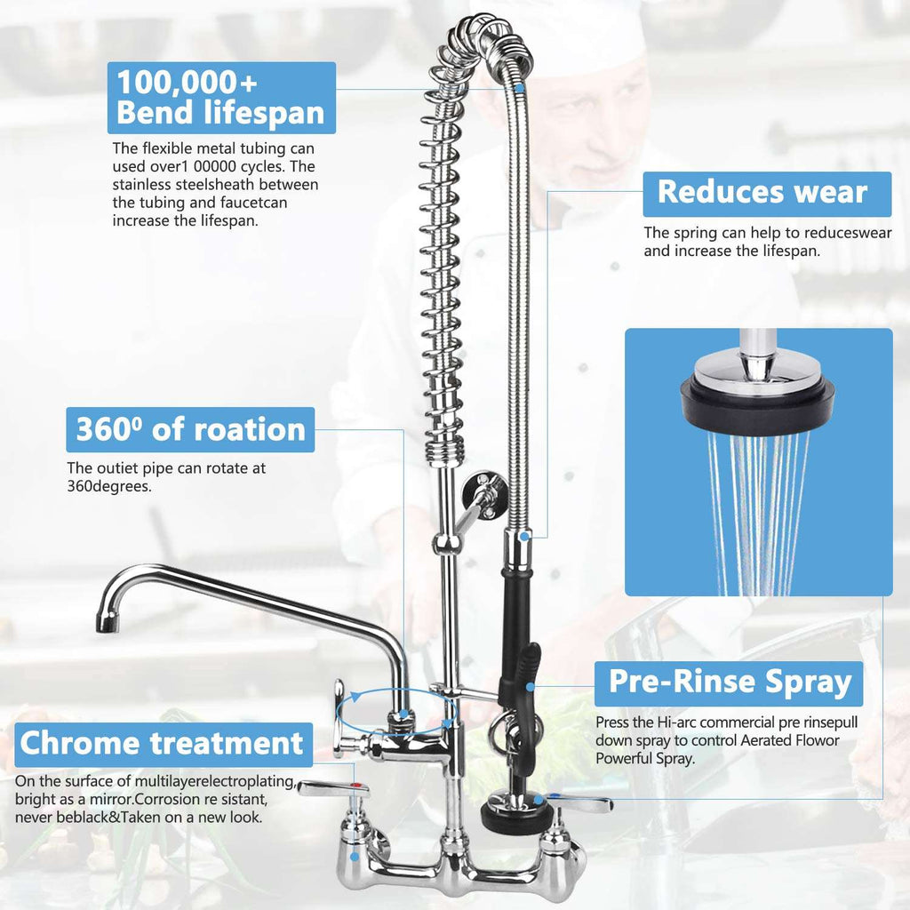 35 Inch Commercial Style Restaurant Sink Water Supply Kit Double Hole Kitchen Mixer