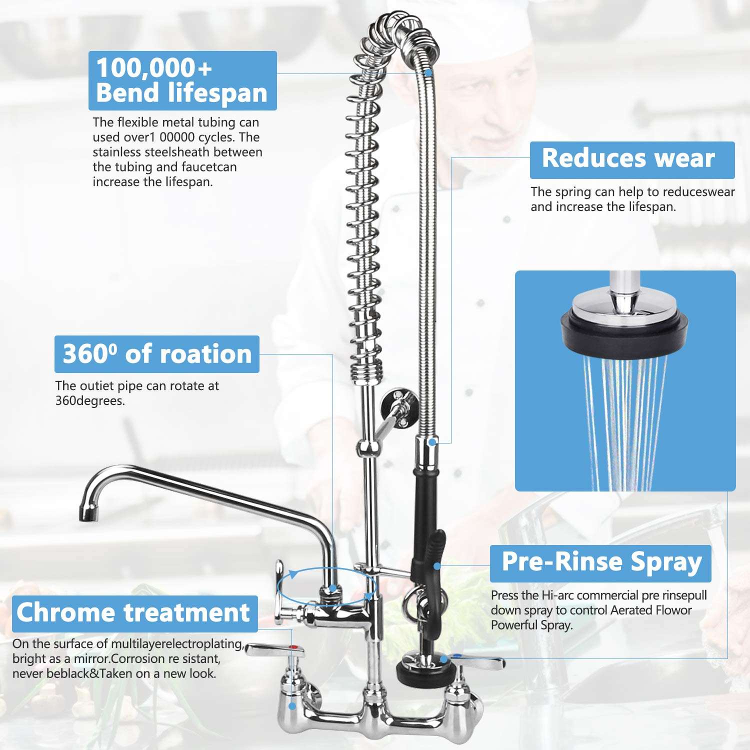 35 Inch Commercial Style Restaurant Sink Water Supply Kit Double Hole Kitchen Mixer