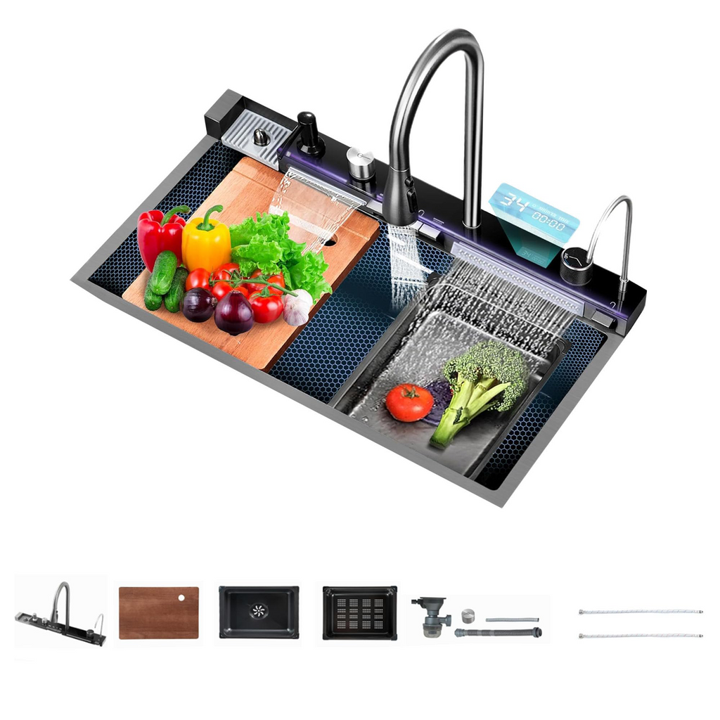 Smart Commercial Stainless Steel Black Waterfall Rainfall Hot and Cold Rack Mixer