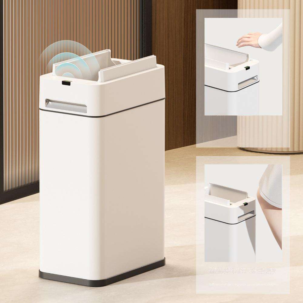 Stainless Steel Induction Touchless Trash Can Double Lid with Night Light Automatic Garbage Bin Standing 12L for Kitchen