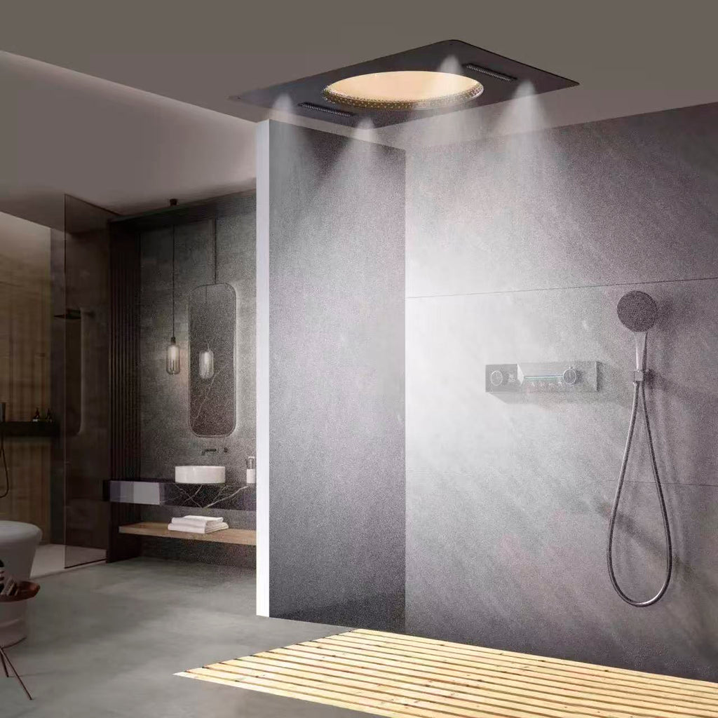 Ceiling Embedded 6800mm LED Rain Waterfall Mist Bathroom Conceal Thermostatic Shower System Set