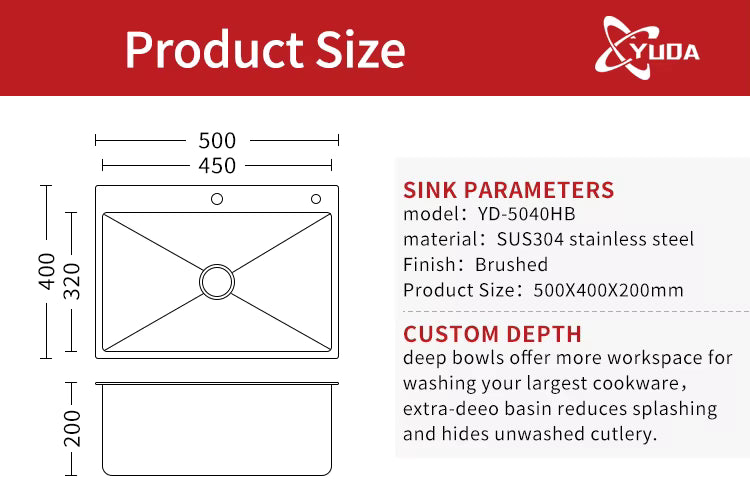 304 Stainless Steel Material Handmade Kitchen Sink with Drainer