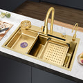 Modern Square Kitchen Sink Gold Stainless with Taps/Mixers