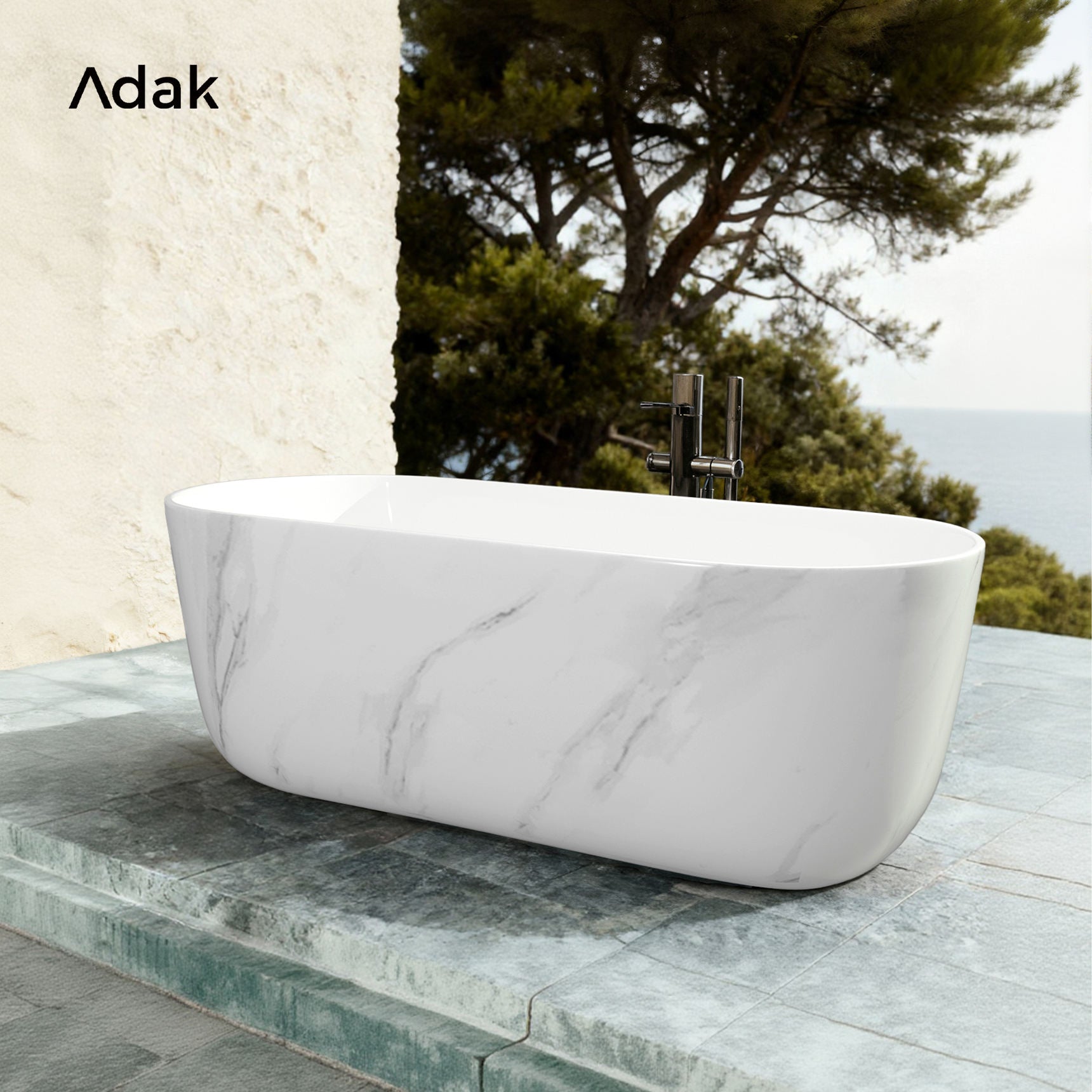 Freestanding Portable Acrylic Bathtub with Marble Texture 1700x750x600MM