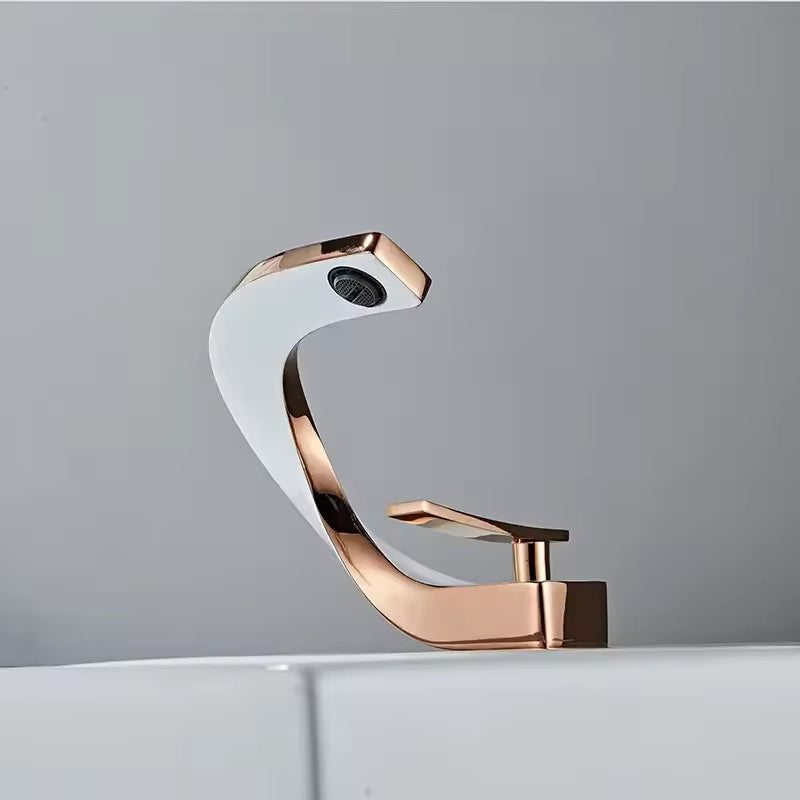Elegant Design C Shape White & Gold Waterfall Full Copper Faucet/Mixer