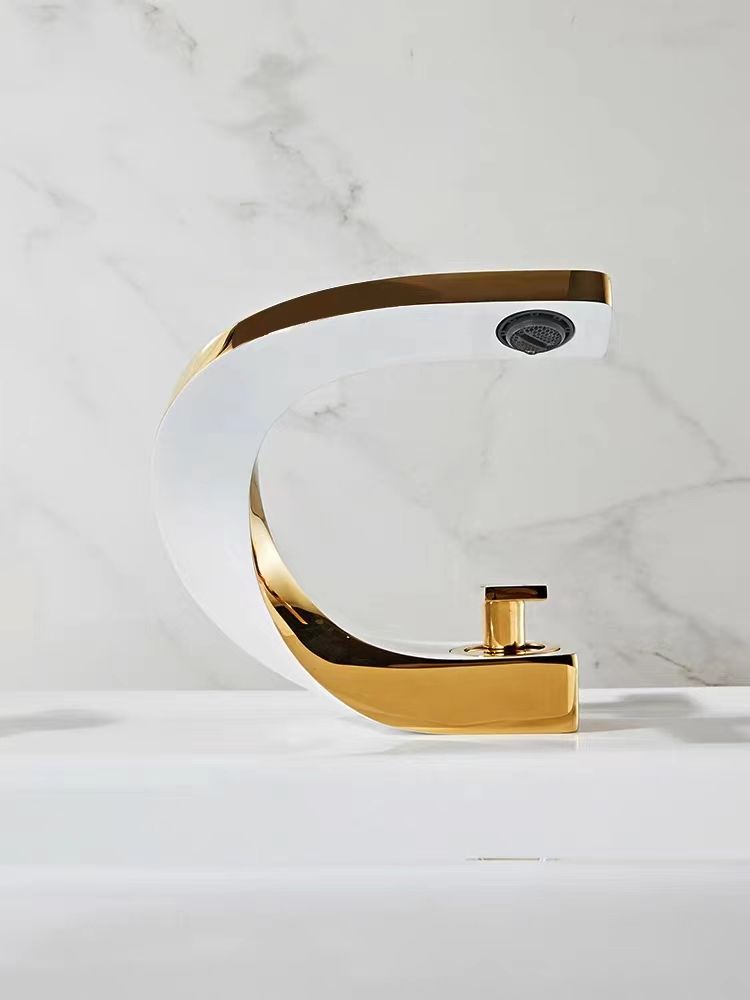 Elegant Design C Shape White & Gold Waterfall Full Copper Faucet/Mixer