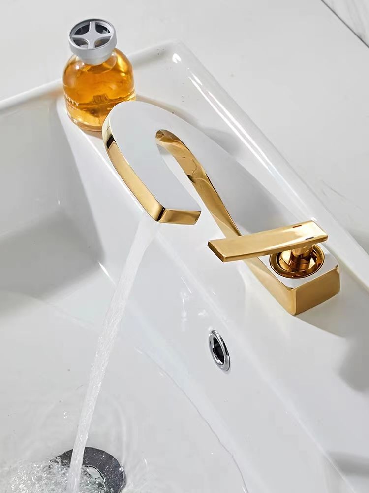 Elegant Design C Shape White & Gold Waterfall Full Copper Faucet/Mixer