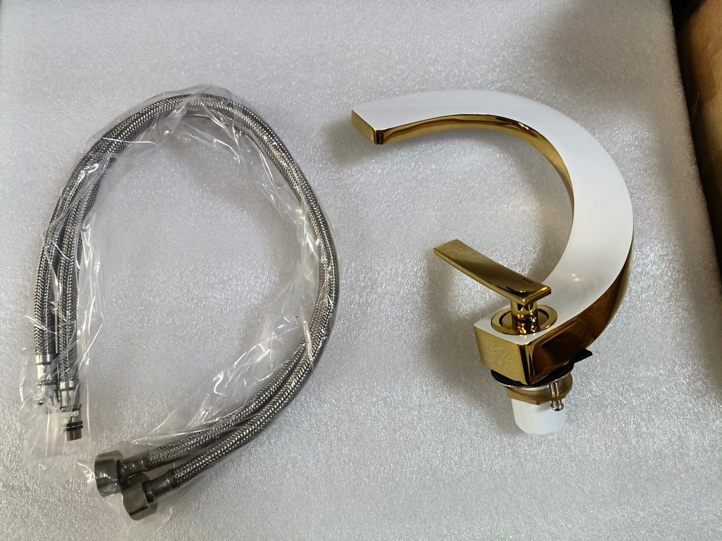 Elegant Design C Shape White & Gold Waterfall Full Copper Faucet/Mixer