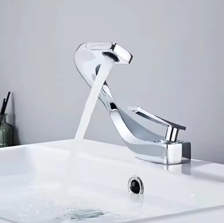 Elegant Design C Shape White & Gold Waterfall Full Copper Faucet/Mixer