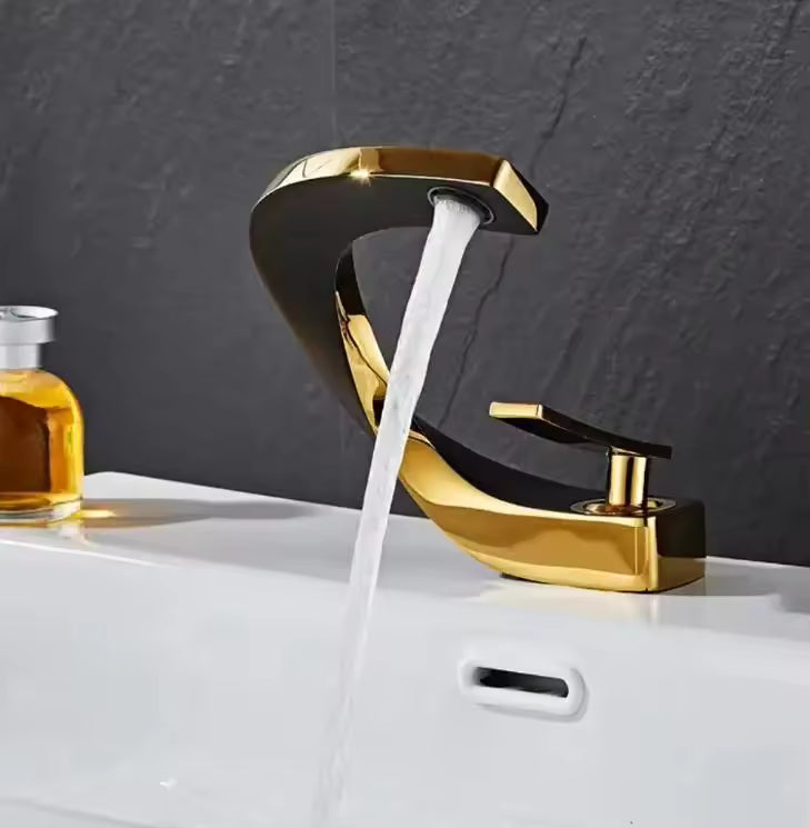 Elegant Design C Shape White & Gold Waterfall Full Copper Faucet/Mixer