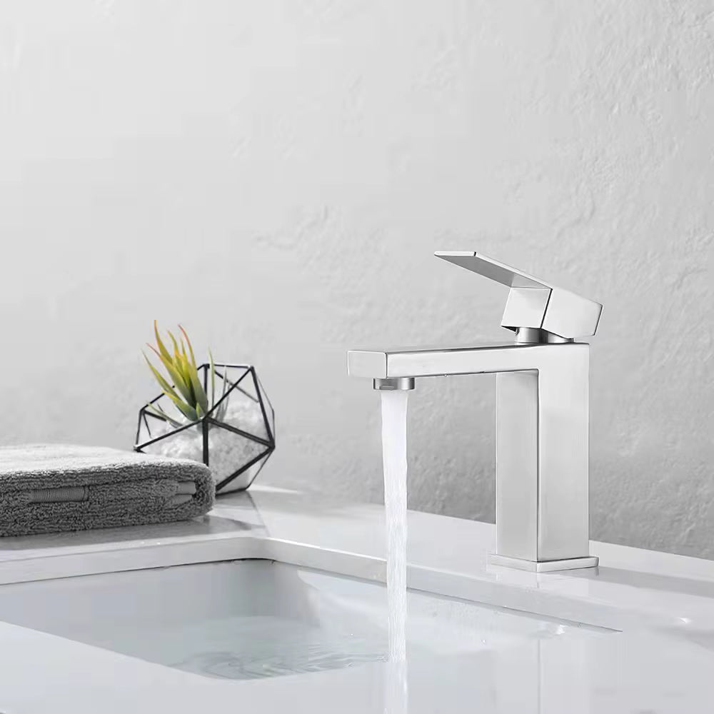 Single Handle Single Hole SUS 304 Brushed Finished Bathroom Basin Tap
