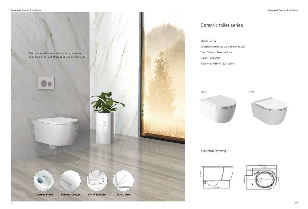 Wall hung Rimless P-trap One Piece Toilet Bowl Modern Ceramic Wall Mounted Toilet