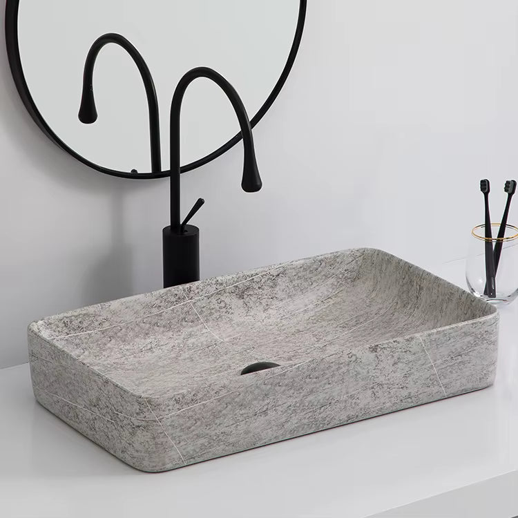 Ceramic Hand Wash Basin Rectangular-shaped Porcelain Material Art Mount Bathrooms