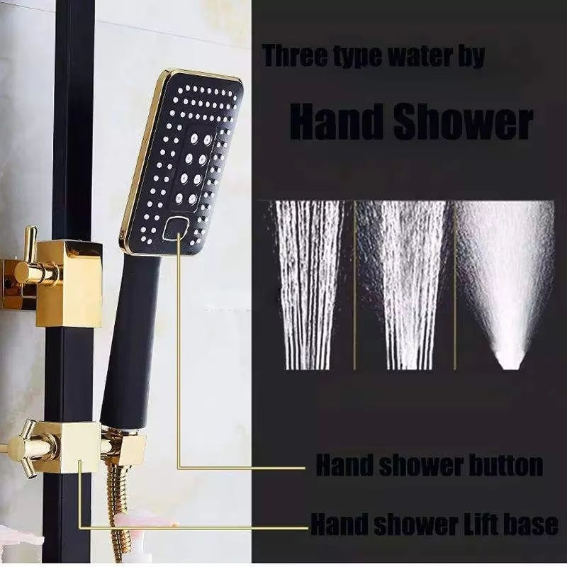 Waterfall Wall Mounted Black Brass Rain Bath Shower Set