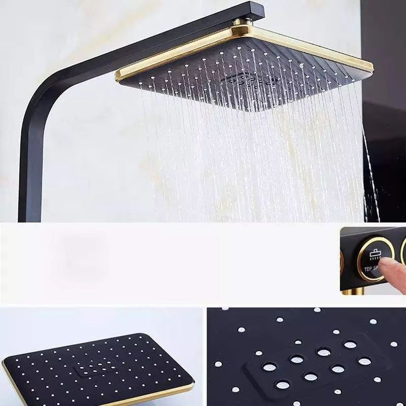 New Square Black & Gold Bathtub Mixer Thermostatic Shower Set