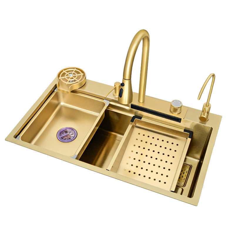 Modern Square Kitchen Sink Gold Stainless with Taps/Mixers