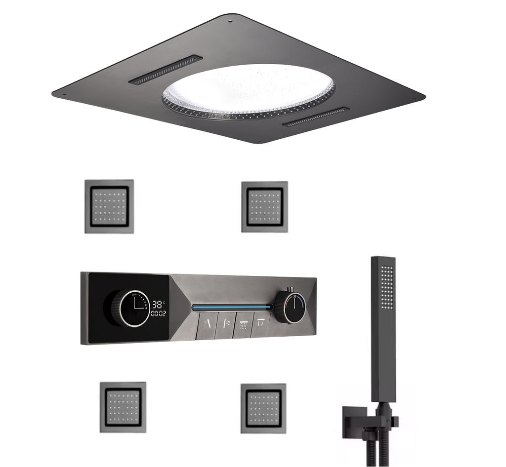 Ceiling Embedded 6800mm LED Rain Waterfall Mist Bathroom Conceal Thermostatic Shower System Set