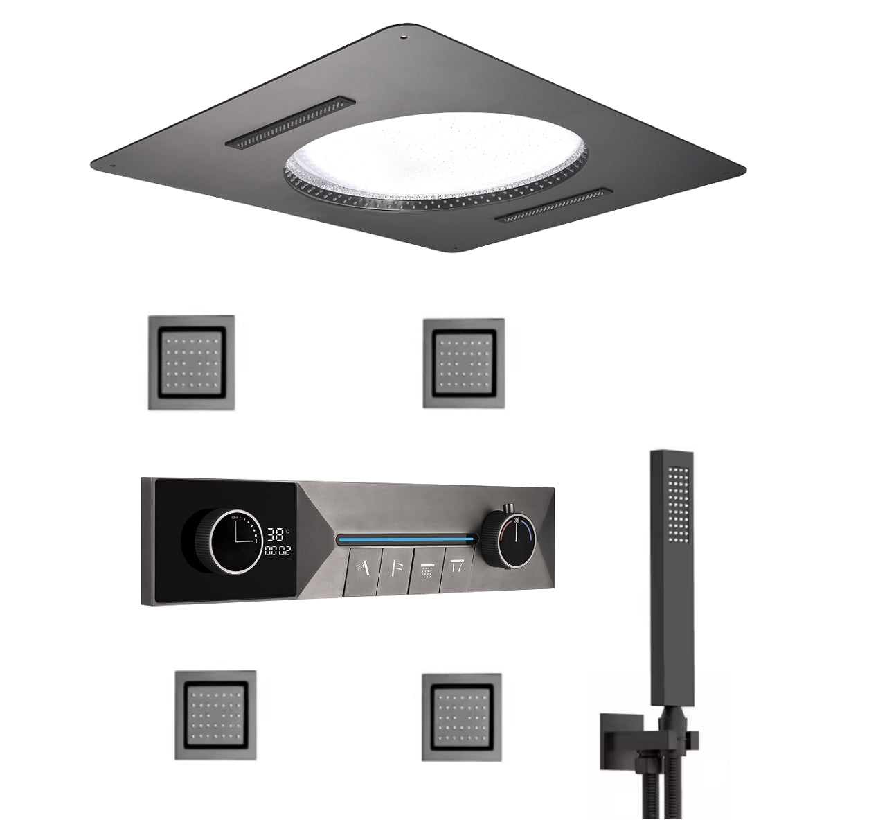Ceiling Embedded 6800mm LED Rain Waterfall Mist Bathroom Conceal Thermostatic Shower System Set
