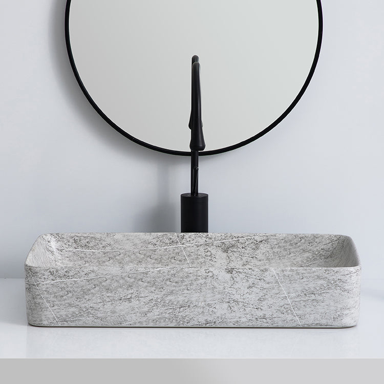 Ceramic Hand Wash Basin Rectangular-shaped Porcelain Material Art Mount Bathrooms