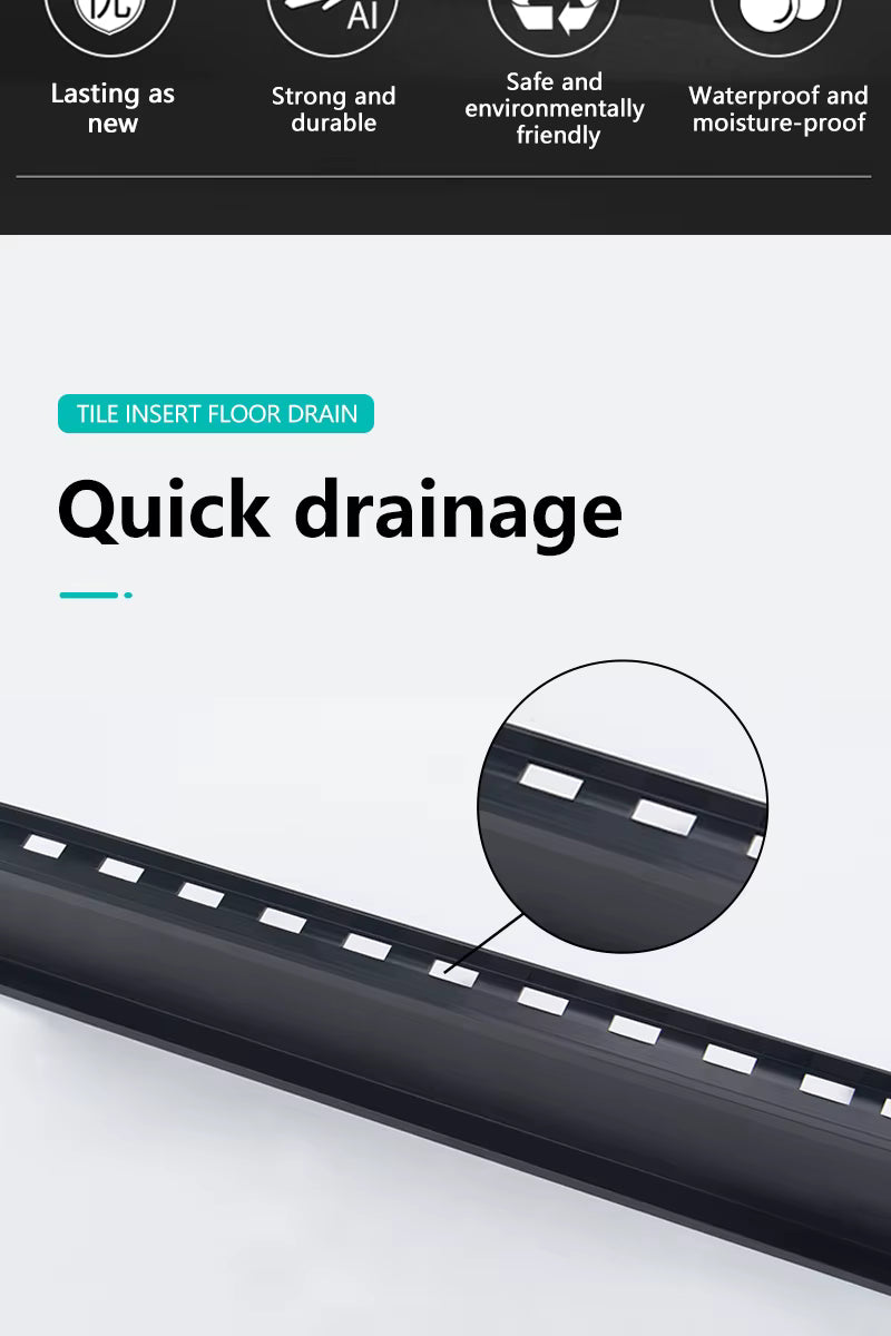 Aluminum Linear Shower Drain With Tile Insert Grate, Floor Drain 5600mm