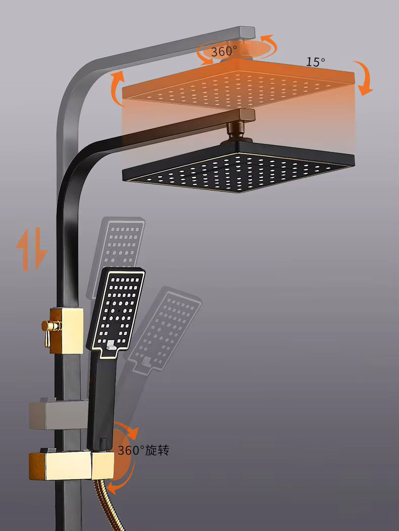 Waterfall Wall Mounted Black Brass Rain Bath Shower Set