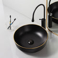 Modern Hotel Ceramic Hand Painted Matte Black Round Art Washbasins Gold Line Countertop