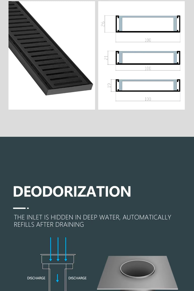 Aluminum Linear Shower Drain With Tile Insert Grate, Floor Drain 5600mm