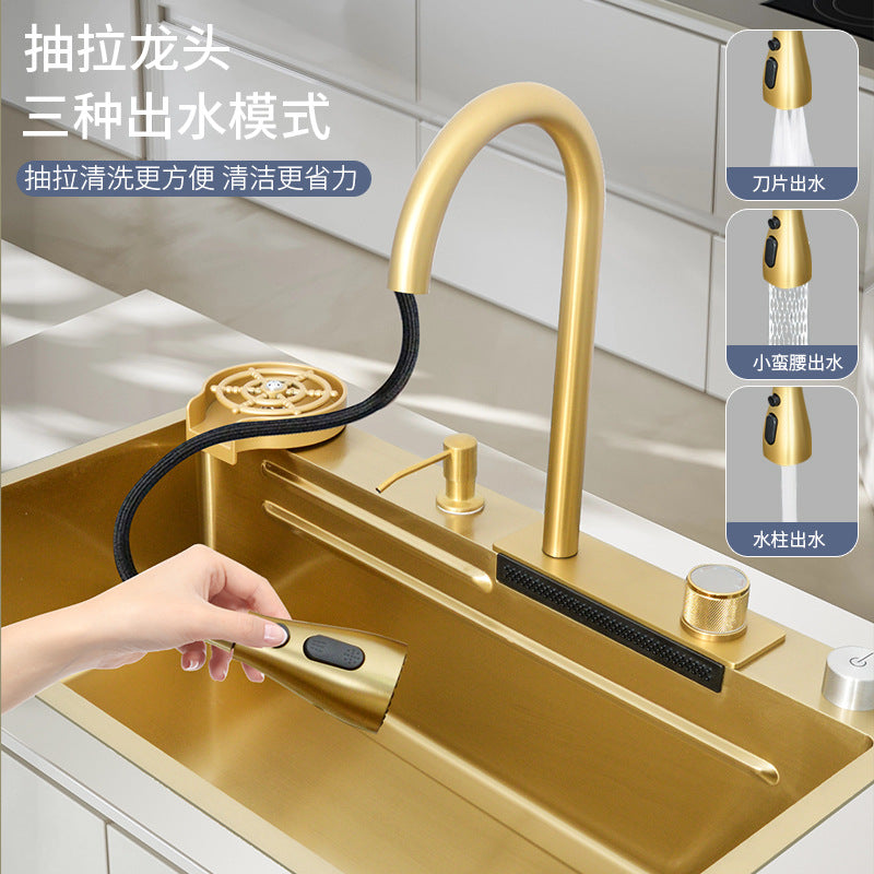 Modern Square Kitchen Sink Gold Stainless with Taps/Mixers