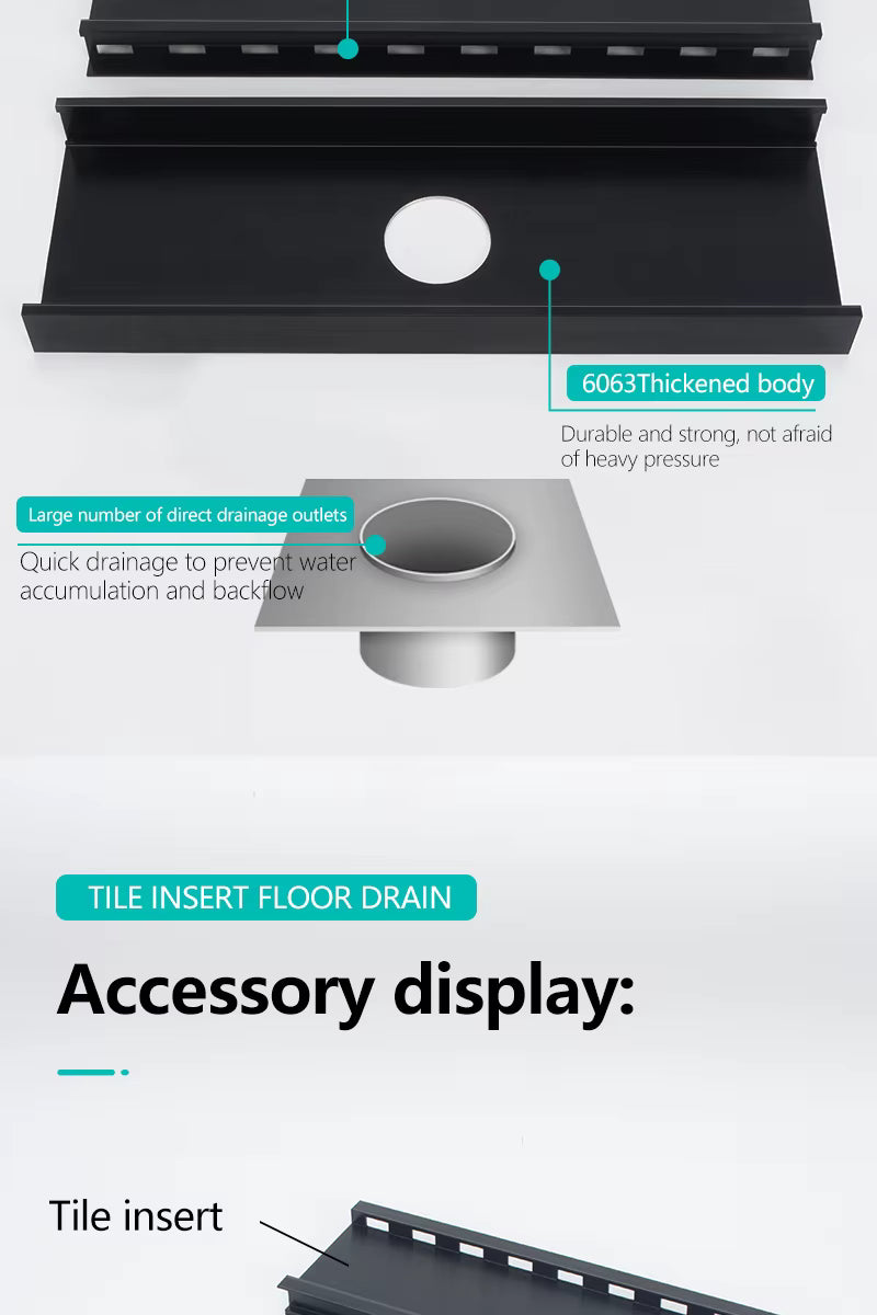 Aluminum Linear Shower Drain With Tile Insert Grate, Floor Drain 5600mm