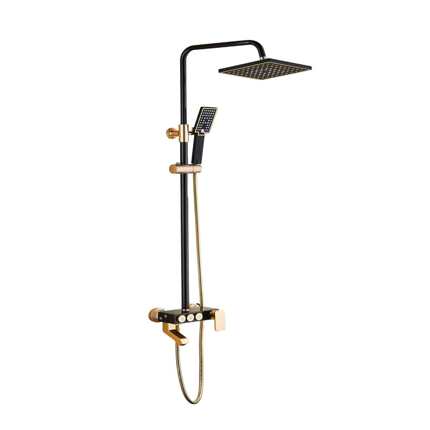 Waterfall Wall Mounted Black Brass Rain Bath Shower Set
