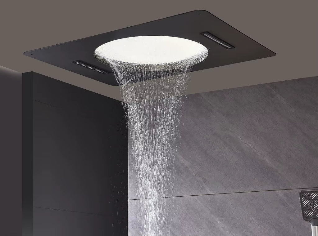 Ceiling Embedded 6800mm LED Rain Waterfall Mist Bathroom Conceal Thermostatic Shower System Set