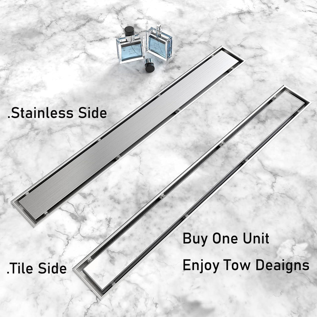 Tile Insert Channel Stainless Steel Strip Siphon Long Floor Waste Drain Bathroom