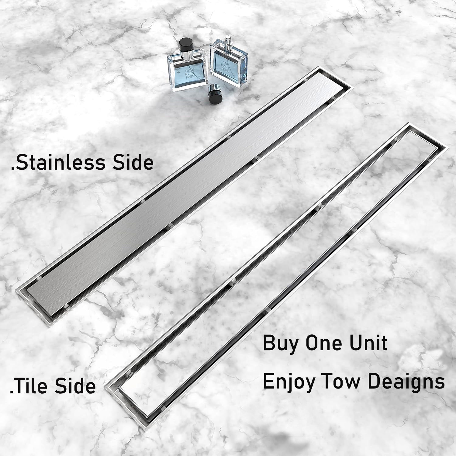 Tile Insert Channel Stainless Steel Strip Siphon Long Floor Waste Drain Bathroom