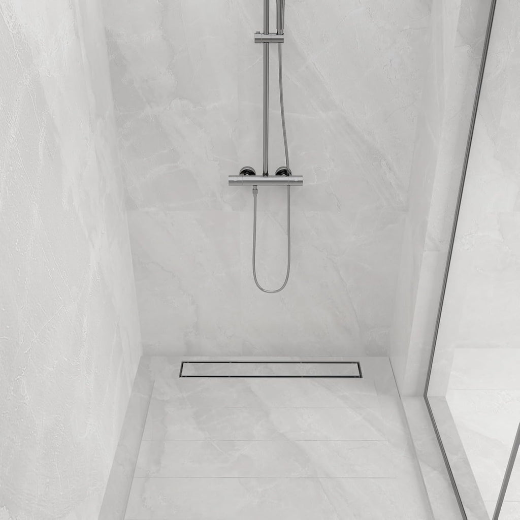 24-Inch SUS 304 Stainless Steel Linear Shower Drain Matte Black Rectangle Tile Insert Grate Leveling Feet Hair Strainer Drain