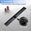 24-Inch SUS 304 Stainless Steel Linear Shower Drain Matte Black Rectangle Tile Insert Grate Leveling Feet Hair Strainer Drain