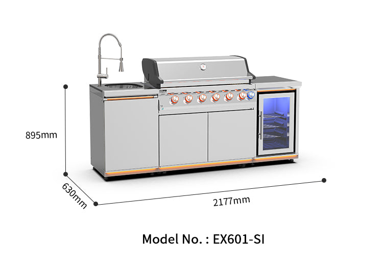 Professional 6 Burner Gas BBQ Island with Outdoor Kitchen Sink/Cabinet/Fridge