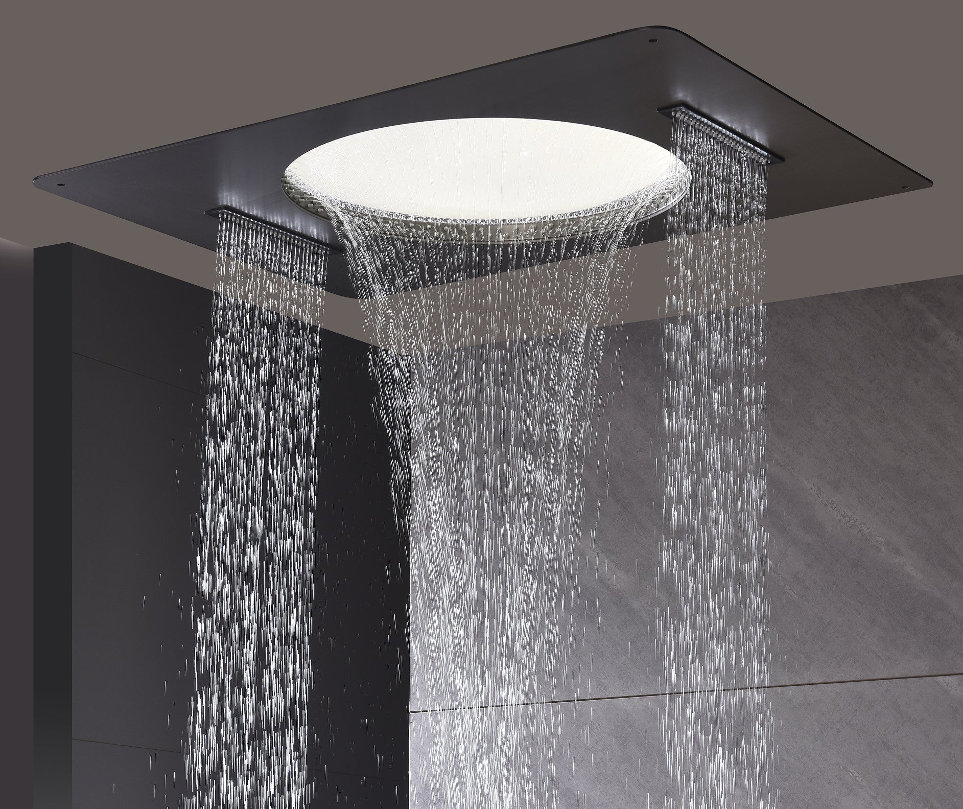 Ceiling Embedded 6800mm LED Rain Waterfall Mist Bathroom Conceal Thermostatic Shower System Set