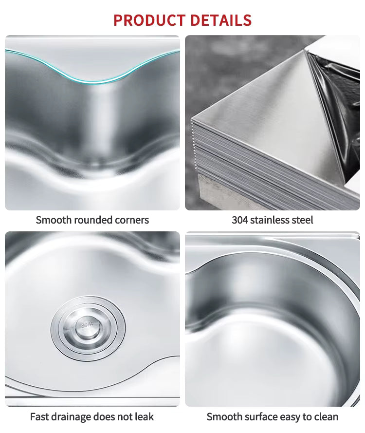 304 Stainless Steel Material Handmade Kitchen Sink with Drainer