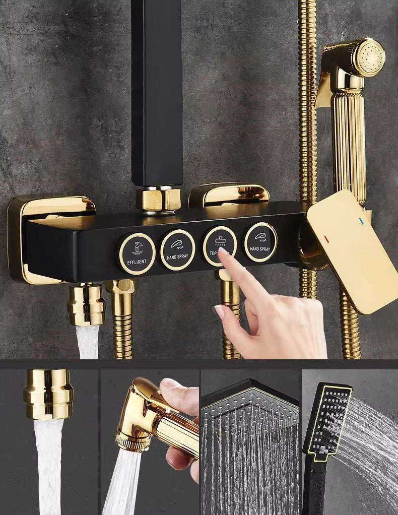 New Square Black & Gold Bathtub Mixer Thermostatic Shower Set