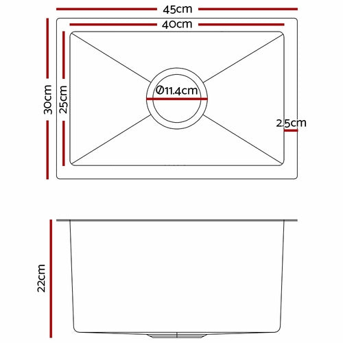 Cefito 30cm x 45cm Stainless Steel Kitchen Sink Under/Top/Flush Mount